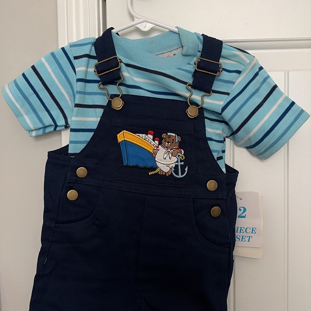 Gerber Navy Overalls with Striped Shirt